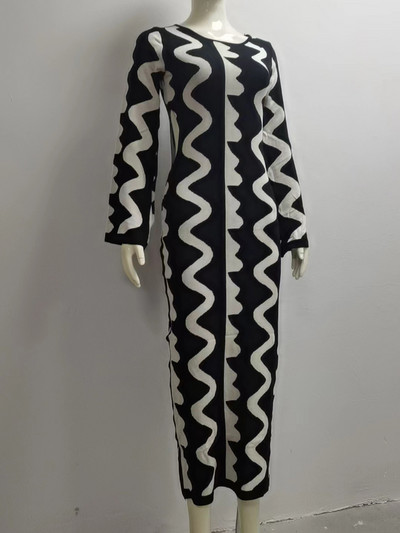 Ljetna ženska prugasta pletena maksi haljina, elegantna haljina s širokim O-izrezom i dugim rukavima, ženska modna ulična haljina za zabave