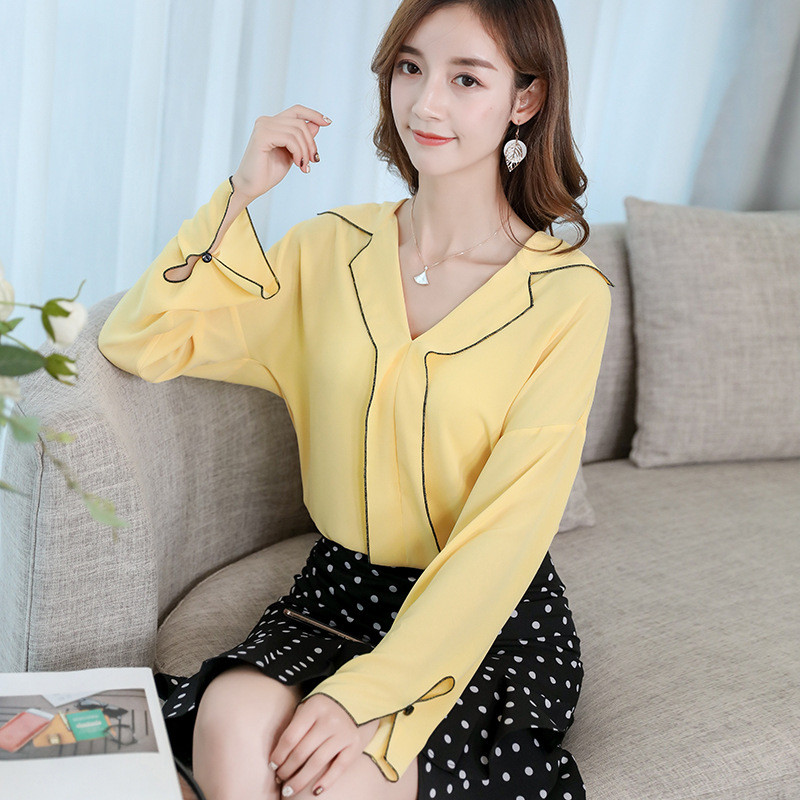 Šifonska košulja proljeće ljeto Ženska korejska tanka modna bluza s donjim dijelom Uredska ženska gornja ležerna odjeća dugih rukava H9067