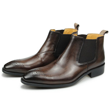 Резбовани мъжки ботуши в британски стил, черни, кафяви, зимни мъжки обувки Бизнес безплатна доставка Slip-On Simple style chaussure homme