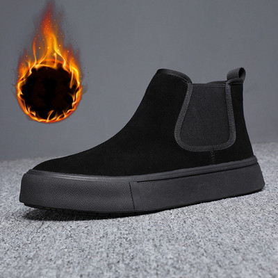 Korejski stil muške modne chelsea čizme ravne cipele od goveđe antilop kože kaubojske čizme s platformom crni trend zgodan muškarac