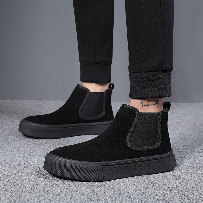 Korejski stil muške modne chelsea čizme ravne cipele od goveđe antilop kože kaubojske čizme s platformom crni trend zgodan muškarac