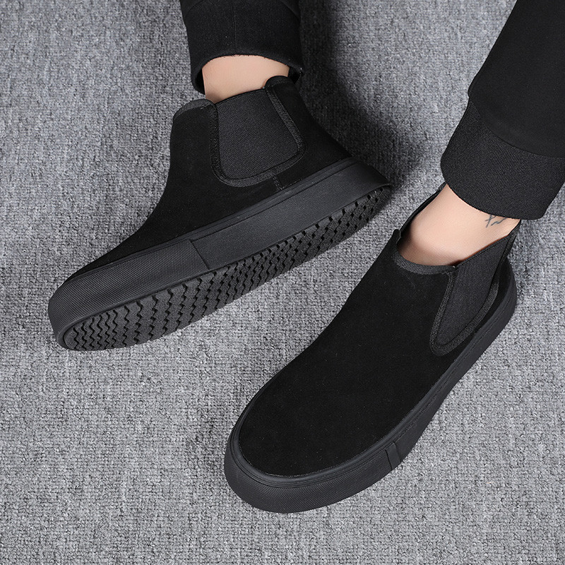 Korejski stil muške modne chelsea čizme ravne cipele od goveđe antilop kože kaubojske čizme s platformom crni trend zgodan muškarac