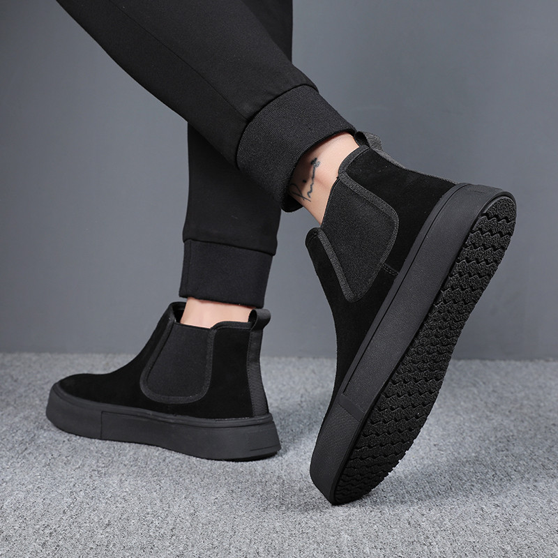 Korejski stil muške modne chelsea čizme ravne cipele od goveđe antilop kože kaubojske čizme s platformom crni trend zgodan muškarac