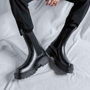 мъжки модни високи рицарски ботуши, черни обувки от кожа, маркови дизайнерски ботуши челси с квадратни пръсти, дълги ботуши с комин botas masculinas