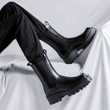 мъжки модни високи рицарски ботуши, черни обувки от кожа, маркови дизайнерски ботуши челси с квадратни пръсти, дълги ботуши с комин botas masculinas