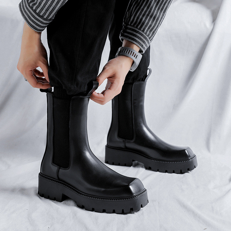 ανδρικές μπότες υψηλής ιππότης μαύρα παπούτσια από επώνυμα σχεδιαστής τετράγωνο μποτάκι τσέλσι μακριά καμινάδα botas masculinas