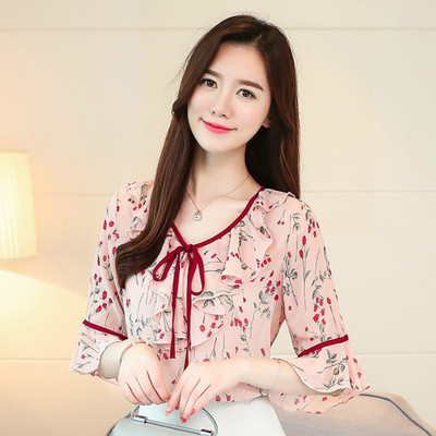 Nova ljetna košulja od šifona, ženska majica s V-izrezom, polurukavima, bluza, uredska dama, ležerna modna majica s mašnama H9085