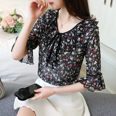 Nova ljetna košulja od šifona, ženska majica s V-izrezom, polurukavima, bluza, uredska dama, ležerna modna majica s mašnama H9085