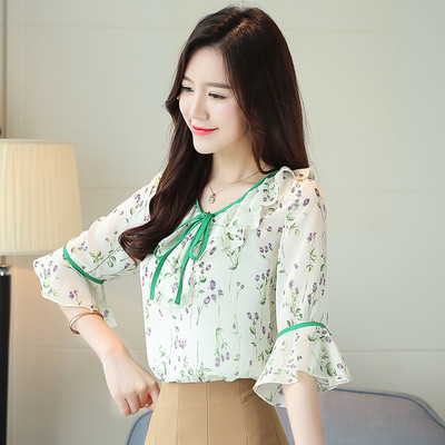 Nova ljetna košulja od šifona, ženska majica s V-izrezom, polurukavima, bluza, uredska dama, ležerna modna majica s mašnama H9085