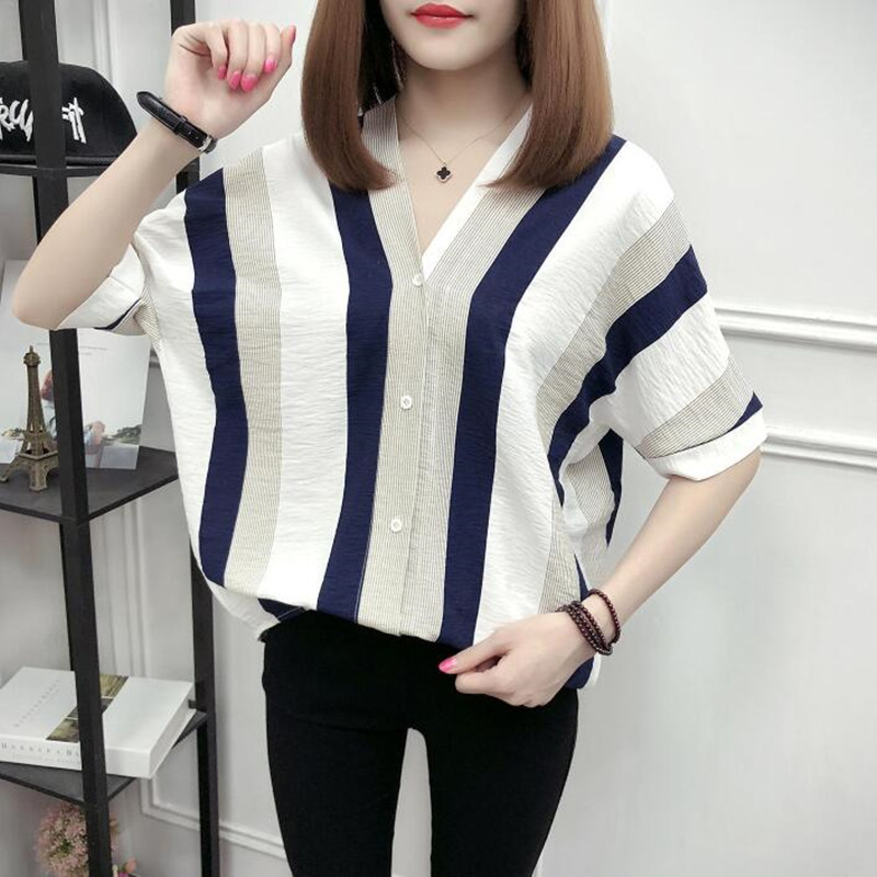 Djevojka Ljetna nova modna košulja Odjeća Ženska široka ženska majica s v-izrezom Ležerna bluza kratkih rukava Ženska majica H9008