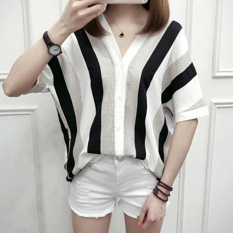 Djevojka Ljetna nova modna košulja Odjeća Ženska široka ženska majica s v-izrezom Ležerna bluza kratkih rukava Ženska majica H9008