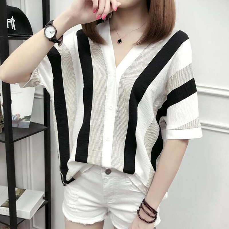 Djevojka Ljetna nova modna košulja Odjeća Ženska široka ženska majica s v-izrezom Ležerna bluza kratkih rukava Ženska majica H9008