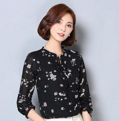 Cămașă din șifon imprimată, toamnă, primăvară, lejeră, bluză subțire, topuri, pentru damă, cu mâneci lungi, guler rotund, haine casual noi coreene H9024