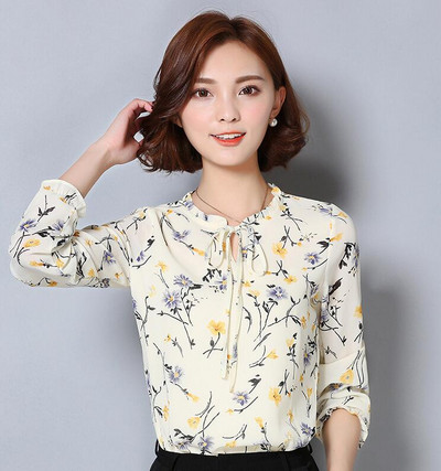 Cămașă din șifon imprimată, toamnă, primăvară, lejeră, bluză subțire, topuri, pentru damă, cu mâneci lungi, guler rotund, haine casual noi coreene H9024