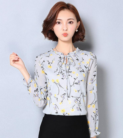 Cămașă din șifon imprimată, toamnă, primăvară, lejeră, bluză subțire, topuri, pentru damă, cu mâneci lungi, guler rotund, haine casual noi coreene H9024