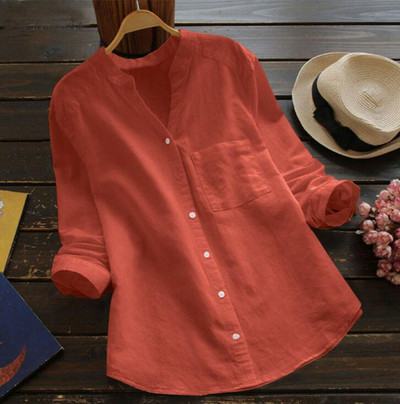Ženska opuštena košulja za bluze Jednobojna ljetna ženska pamučna lanena košulja s dugim rukavima Ležerna košulja Ženska blusas mujer de moda C42802
