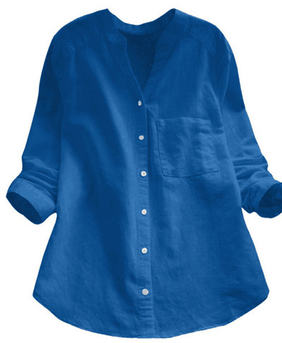 Ženska opuštena košulja za bluze Jednobojna ljetna ženska pamučna lanena košulja s dugim rukavima Ležerna košulja Ženska blusas mujer de moda C42802