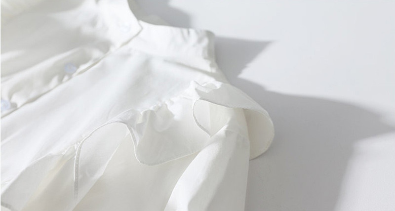 Sieviešu krekli Ielu apģērbi Šiks Vasaras Garās Piedurknes Statīvs Apkakles Topi Modes Dizaineris Sieviešu pogām Balta Blūze ar volāniem