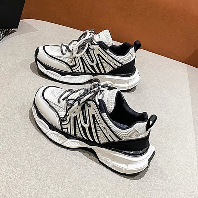 Modne ženske tenisice na vezanje Ženske cipele s platformom mješovitih boja Ženske udobne tople cipele za slobodno vrijeme