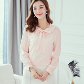 Jauns korejiešu šifons plāns krekls pavasaris vasara sieviešu modes tīras krāsas blūze sieviešu brīvā laika pavadīšanai garām piedurknēm topi krekli H9104