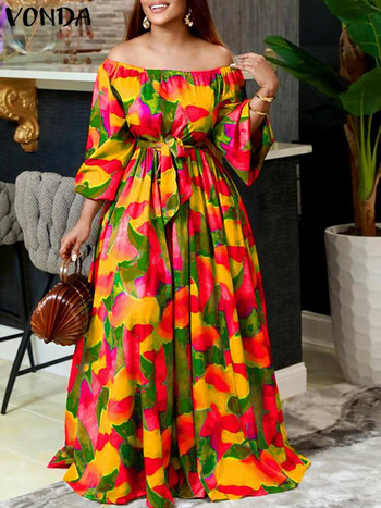 2023 VONDA Party Dress Oversize Γυναικείο φόρεμα Summer Off Shoulder Maxi Βραδινά Φορέματα Bohemian Elegant Long Sundress Print Vestido Robe