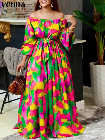 2023 VONDA Party Dress Oversize Γυναικείο φόρεμα Summer Off Shoulder Maxi Βραδινά Φορέματα Bohemian Elegant Long Sundress Print Vestido Robe