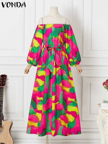 2023 VONDA Party Dress Oversize Γυναικείο φόρεμα Summer Off Shoulder Maxi Βραδινά Φορέματα Bohemian Elegant Long Sundress Print Vestido Robe