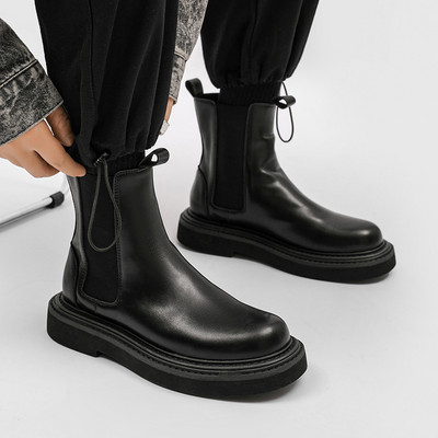 Cizme chelsea din pentru bărbați Cizme cu platformă pentru bărbați Cizme de motocicletă cu fund gros pentru bărbați de primăvară pantofi casual grosi