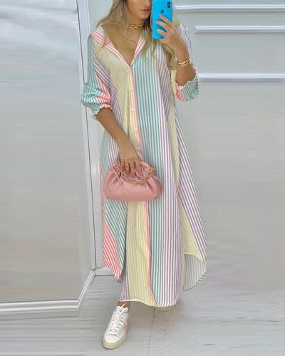 Rochie nouă pentru doamne, la modă 2023, care se potrivește cu culorile, rochie cămașă subțire cu mâneci lungi, ocazională, acasă, pe stradă, rochie de dimensiuni mari Rochii