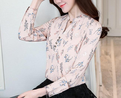 Ženske šifonske bluze Proljeće Jesen Široke majice dugih rukava V ovratnik Odjeća Ženski print Nove slatke ležerne modne majice H9042