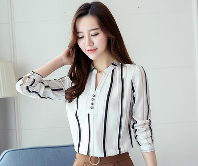 Ženske šifonske bluze Proljeće Jesen Široke majice dugih rukava V ovratnik Odjeća Ženski print Nove slatke ležerne modne majice H9042