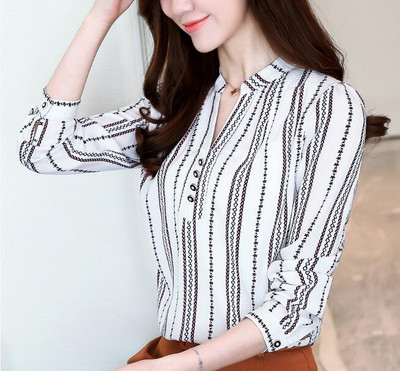 Ženske šifonske bluze Proljeće Jesen Široke majice dugih rukava V ovratnik Odjeća Ženski print Nove slatke ležerne modne majice H9042