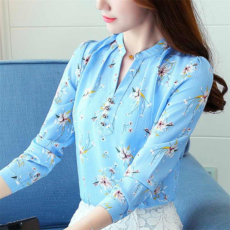 Ženske šifonske bluze Proljeće Jesen Široke majice dugih rukava V ovratnik Odjeća Ženski print Nove slatke ležerne modne majice H9042