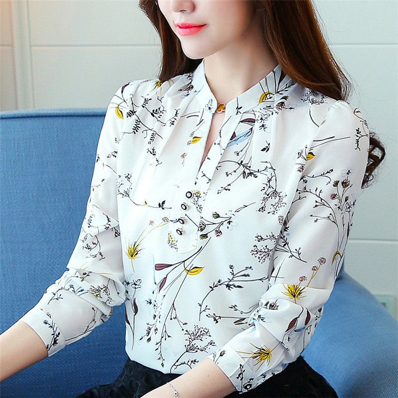 Ženske šifonske bluze Proljeće Jesen Široke majice dugih rukava V ovratnik Odjeća Ženski print Nove slatke ležerne modne majice H9042