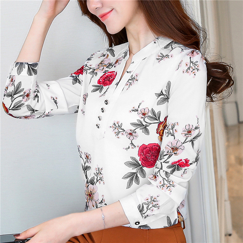 Ženske šifonske bluze Proljeće Jesen Široke majice dugih rukava V ovratnik Odjeća Ženski print Nove slatke ležerne modne majice H9042