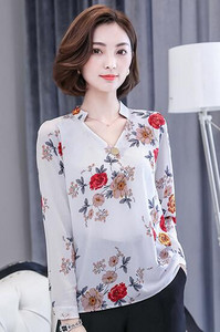 Košulja od šifona s proljetnim printom, ženske, dugih rukava, velike veličine, V ovratnik, uredske ženske radne majice, ženske modne ležerne bluze H9052
