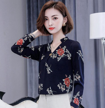 Košulja od šifona s proljetnim printom, ženske, dugih rukava, velike veličine, V ovratnik, uredske ženske radne majice, ženske modne ležerne bluze H9052