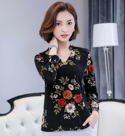 Košulja od šifona s proljetnim printom, ženske, dugih rukava, velike veličine, V ovratnik, uredske ženske radne majice, ženske modne ležerne bluze H9052
