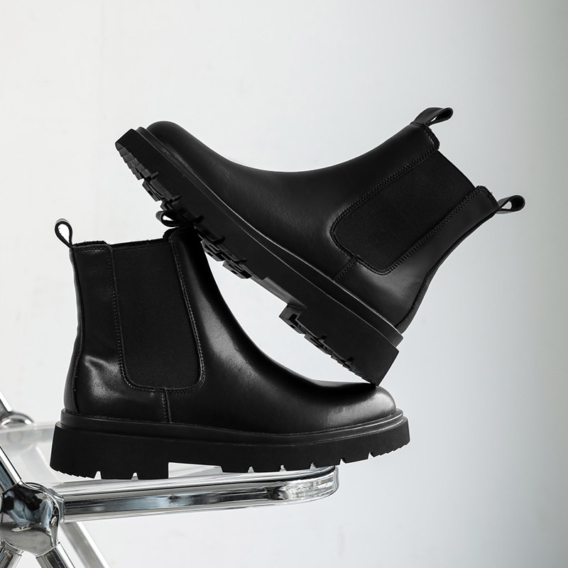Αυθεντικές καινούργιες ανδρικές δερμάτινες ψηλές μπότες Chelsea Μαύρα δερμάτινα παπούτσια Ρετρό μπότες καπνοδόχου Επίσημα ρούχα Τάση μόδας Casual ρούχα