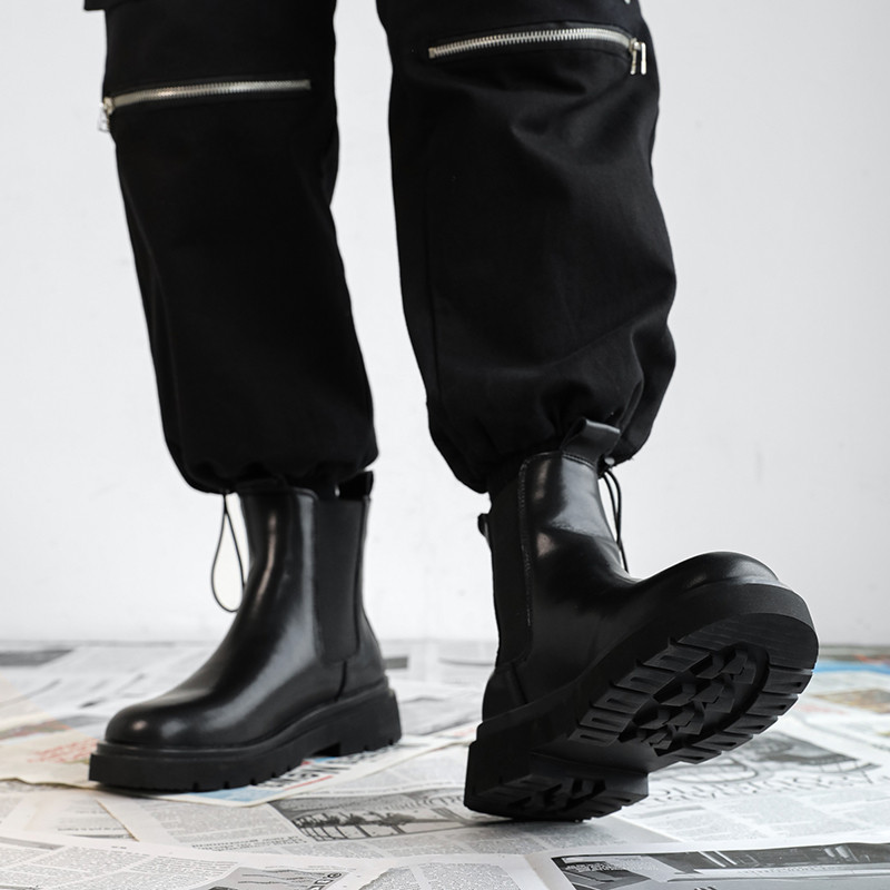 Αυθεντικές καινούργιες ανδρικές δερμάτινες ψηλές μπότες Chelsea Μαύρα δερμάτινα παπούτσια Ρετρό μπότες καπνοδόχου Επίσημα ρούχα Τάση μόδας Casual ρούχα