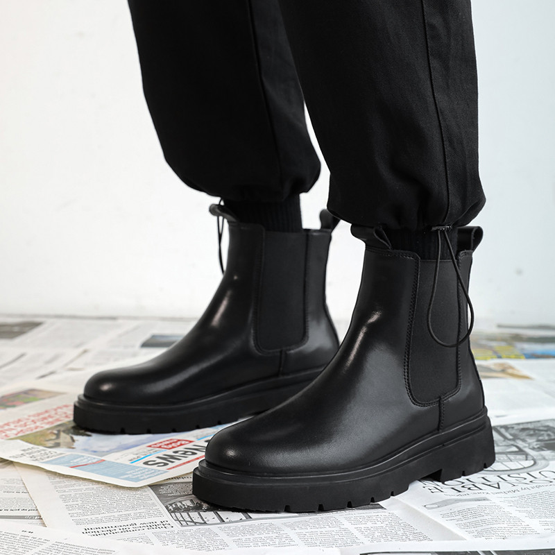 Αυθεντικές καινούργιες ανδρικές δερμάτινες ψηλές μπότες Chelsea Μαύρα δερμάτινα παπούτσια Ρετρό μπότες καπνοδόχου Επίσημα ρούχα Τάση μόδας Casual ρούχα