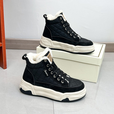 Pantofi sport de iarnă de damă cu platformă de blană Pantofi înalți Cizme de zăpadă pentru femei, sport ocazional, pantofi caldi de skateboard, încălțăminte