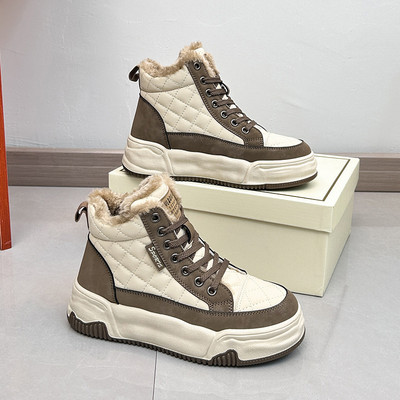 Pantofi sport de iarnă de damă cu platformă de blană Pantofi înalți Cizme de zăpadă pentru femei, sport ocazional, pantofi caldi de skateboard, încălțăminte