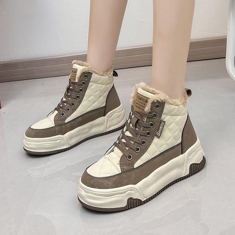 Pantofi sport de iarnă de damă cu platformă de blană Pantofi înalți Cizme de zăpadă pentru femei, sport ocazional, pantofi caldi de skateboard, încălțăminte