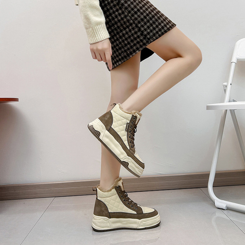 Pantofi sport de iarnă de damă cu platformă de blană Pantofi înalți Cizme de zăpadă pentru femei, sport ocazional, pantofi caldi de skateboard, încălțăminte