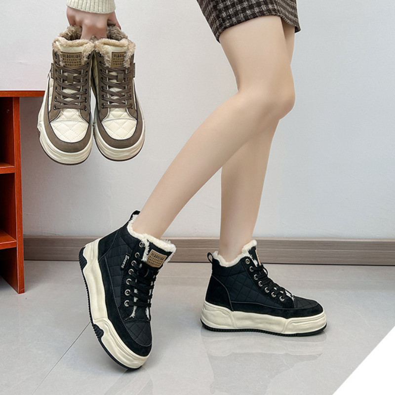 Pantofi sport de iarnă de damă cu platformă de blană Pantofi înalți Cizme de zăpadă pentru femei, sport ocazional, pantofi caldi de skateboard, încălțăminte