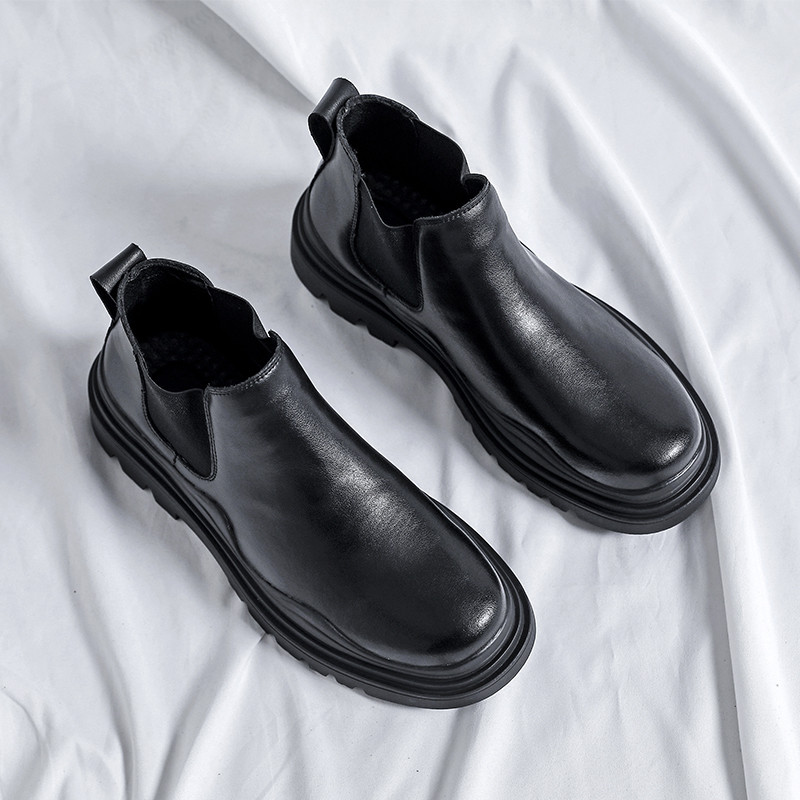 Muške crne kožne čizme u britanskom stilu 2023. nove debele potplate proljeće i jesen nove gležnjače