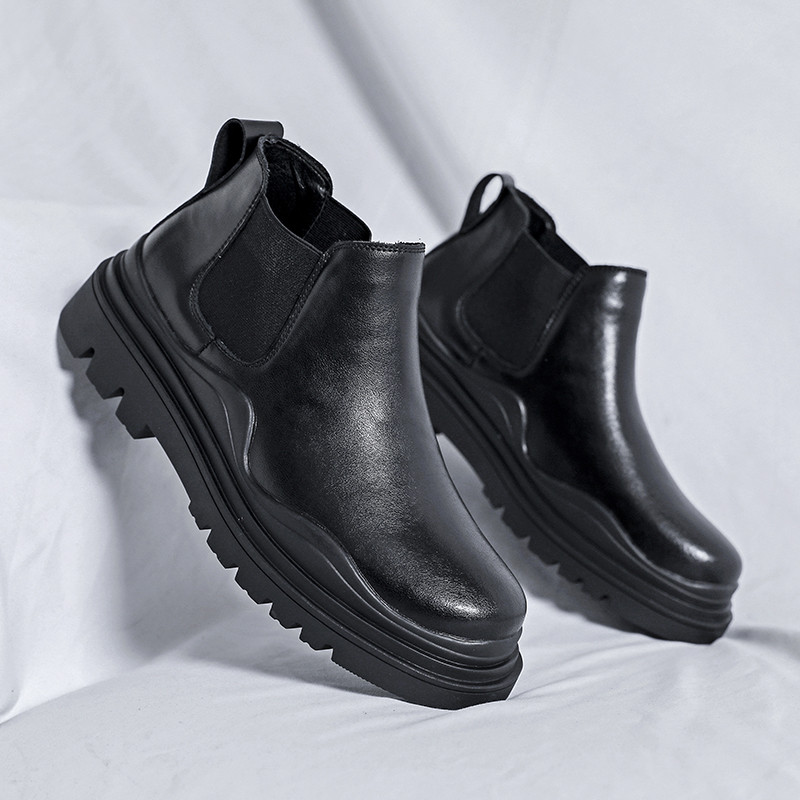 Muške crne kožne čizme u britanskom stilu 2023. nove debele potplate proljeće i jesen nove gležnjače