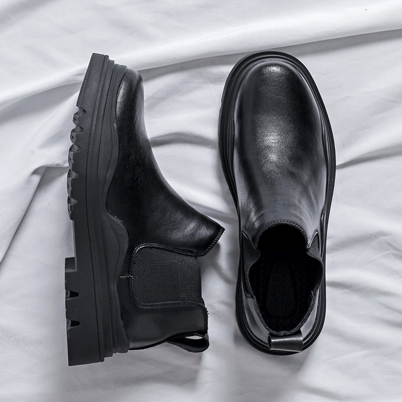 Muške crne kožne čizme u britanskom stilu 2023. nove debele potplate proljeće i jesen nove gležnjače