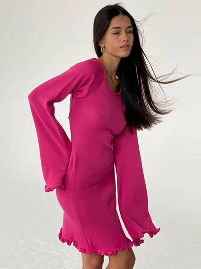 Rochie maxi tricotată de vară elegantă, cu mânecă lungă, ocazională, cu gâtul în formă de O, Rochii de plajă pentru vacanță, fără spate, pentru petrecere de seară, pentru club de noapte